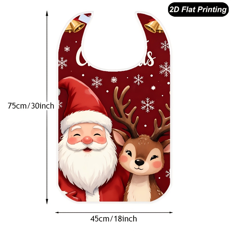 TEMU 1pc Stylish Convenient Bib, Santa Reindeer Christmas Bell Snowflake Red Pattern, Designed For Adult Dining It Effectively Prevents Food And Is