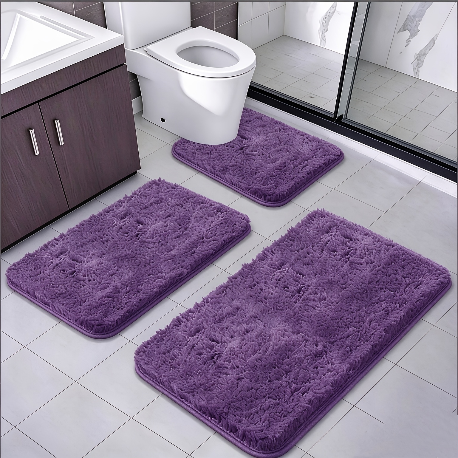 TEMU 3 Piezas de Alfombrilla de Baño de Espuma con Memoria, Ultra , Alfombra de Pie Acolchada. Con Diseño de U para Inodoro. Extra Gruesa. Alfombra