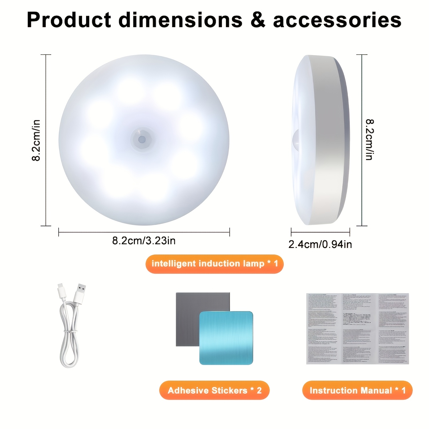 TEMU 16-led Magnetic Night Light, Suitable For Sensor Lighting In Cabinets, Staircases, Corridors, Bathrooms, And Other