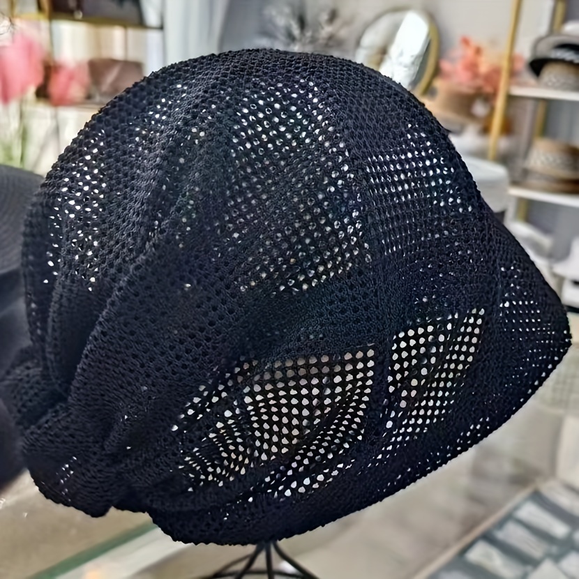 TEMU Gorra de base de malla negra fácil de combinar, elástica, , cómoda y transpirable