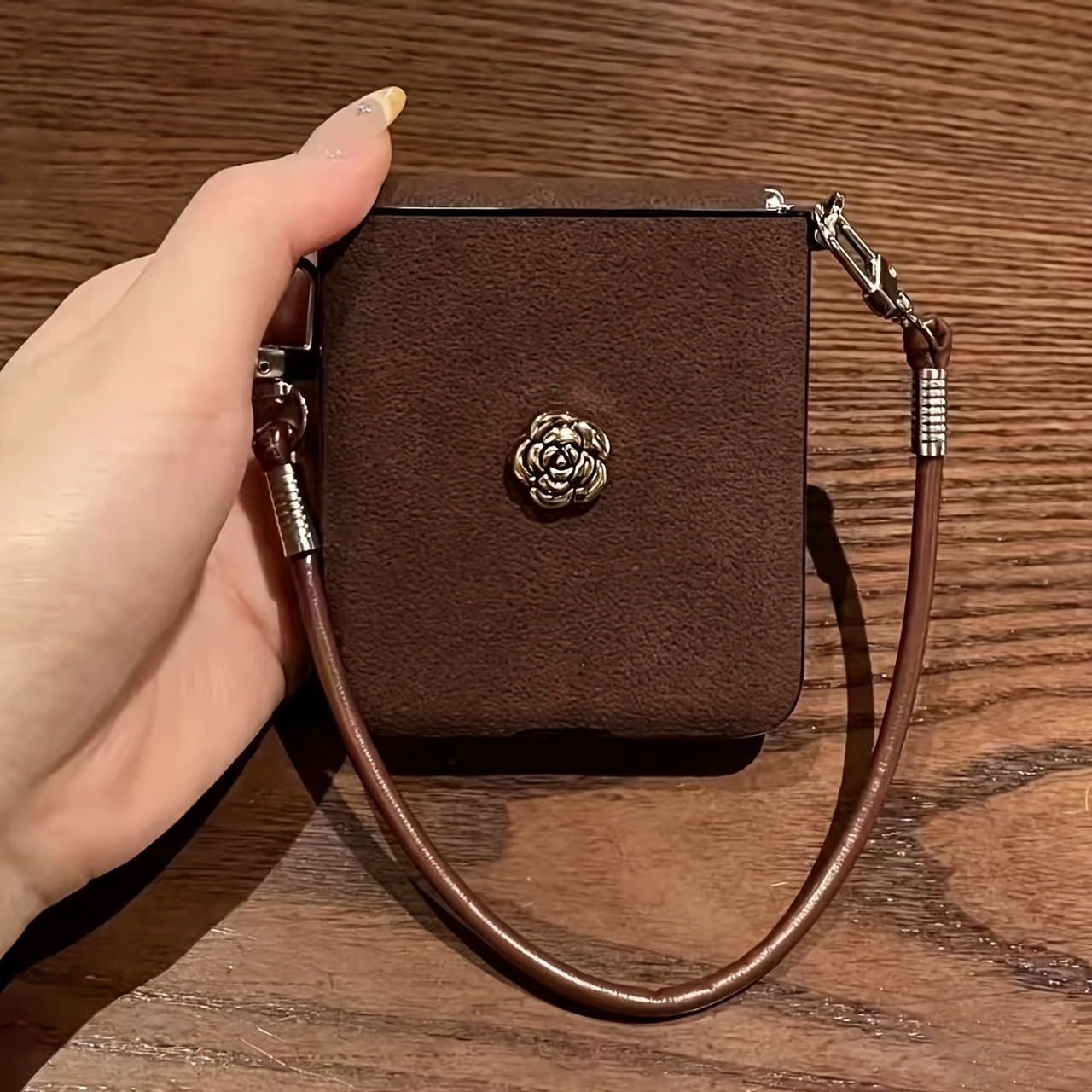 TEMU Phone Case: Moon Pit Pattern Pu Folding Side Detachable Hanging Rope Phone Case Suitable For Zflip8/7/6/5/4/3/7fe Phone Case Protective Cover