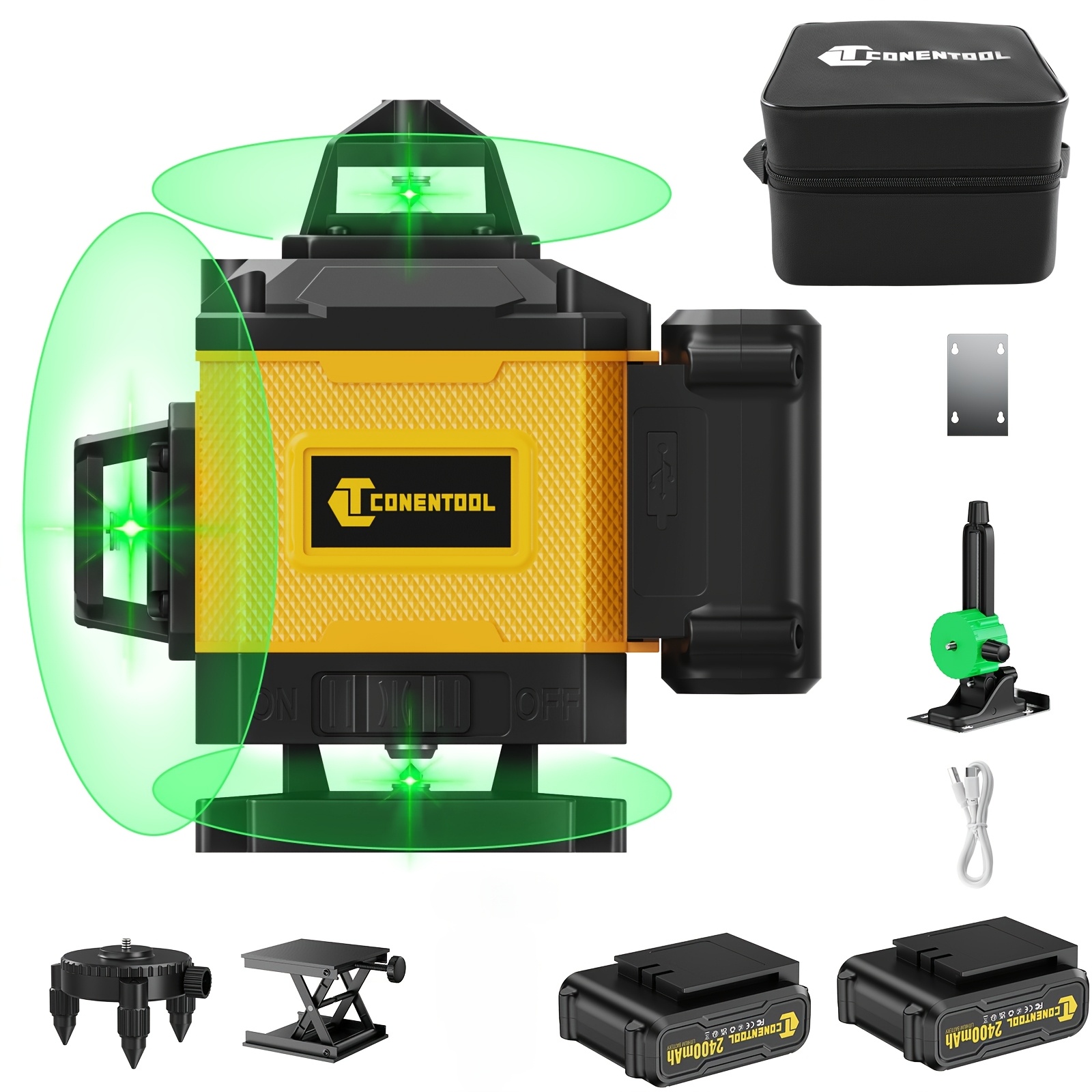 16-line 4d Laser Level |, 360° Horizontal And Vertical With Green Laser Beam, Equipped With 2 2400mah/3600mah…: retailer-supplied image