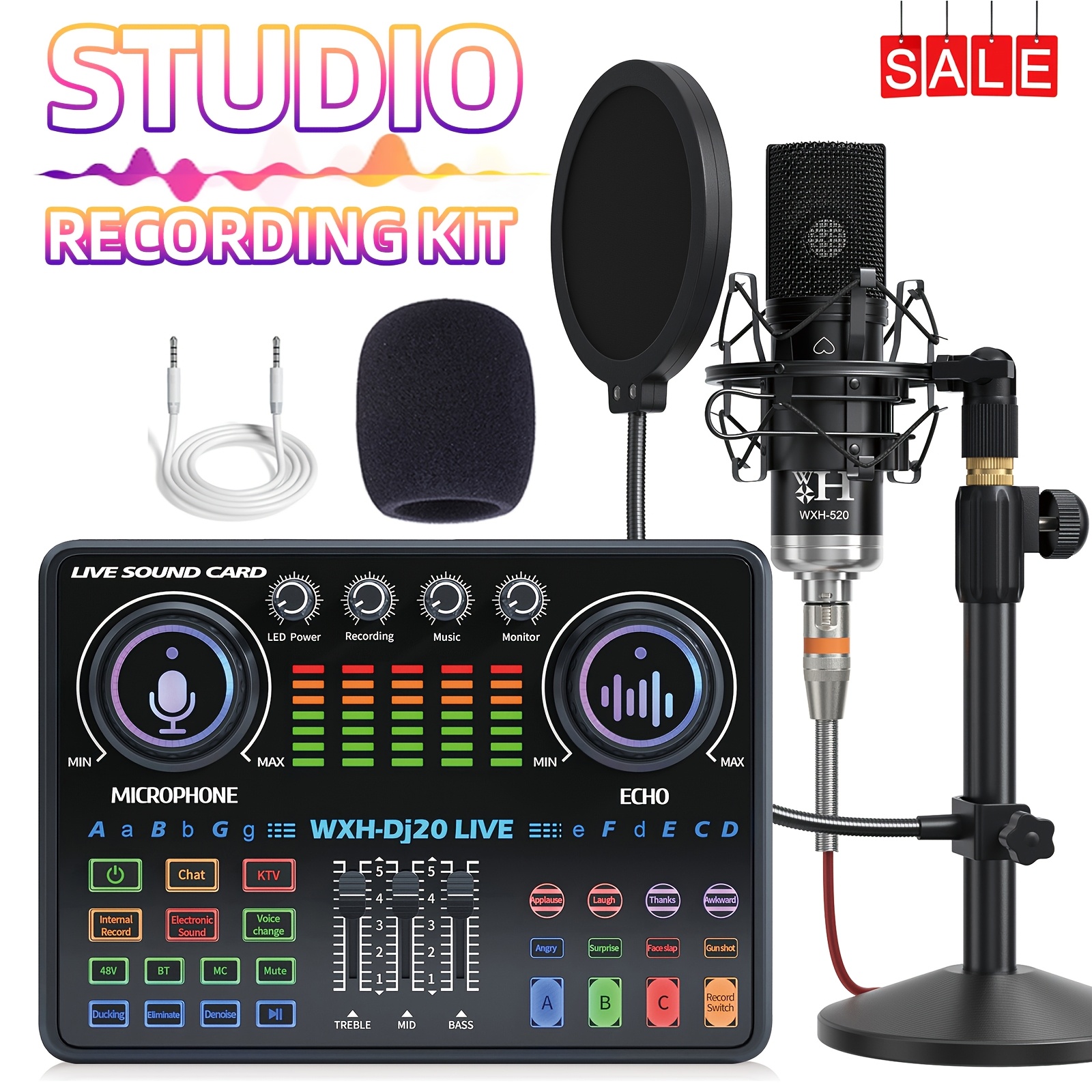 

Podcast Equipment Bundle Xlr Large Diaphragm With Live Sound Card Bundle For Studio Recording & Broadcasting