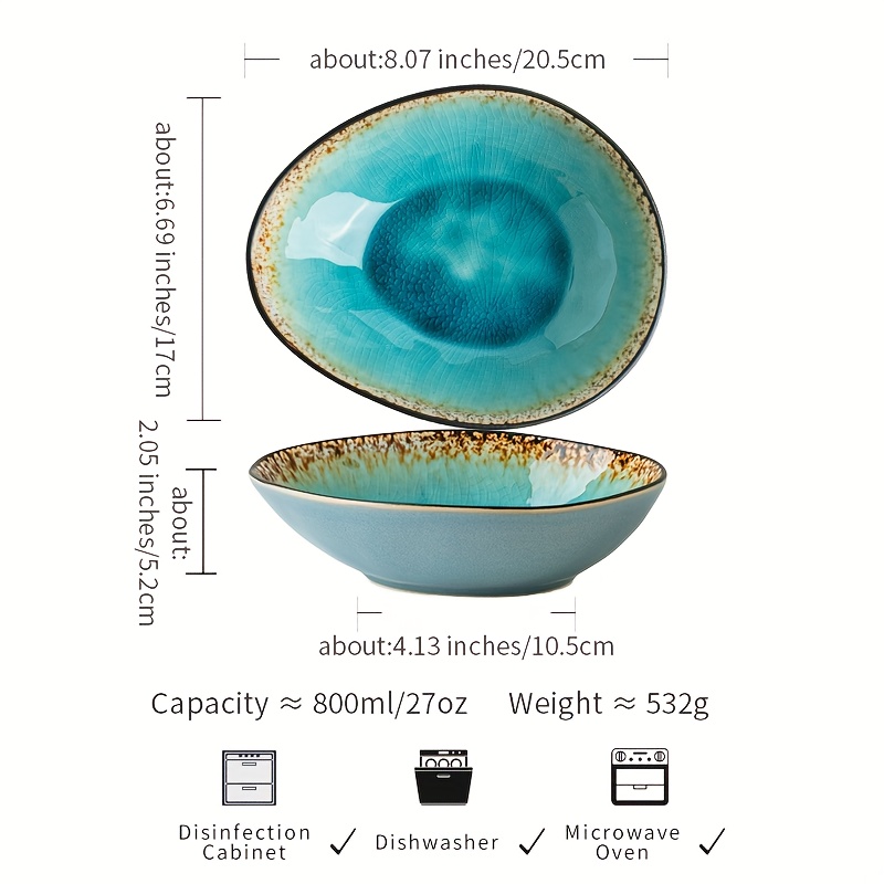 Image of 1pc Ocean Blue Crackle Glaze Drop Bowl 8-inch Heat-resistant Ceramic Salad Bowl, Gradient Crackle Serving Dish And Noodle Bowl