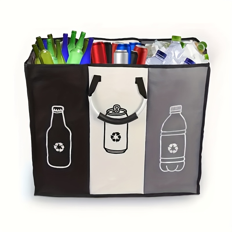 TEMU Aluminum Handle Large Capacity Collapsible Recycling Bin - Durable Fabric Storage Bin For Glass, Plastic, And Metal Bottles, Space- Design For