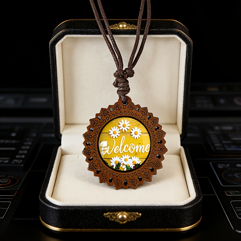 Language of Flowers Wooden Necklace, Retro Gift for Her