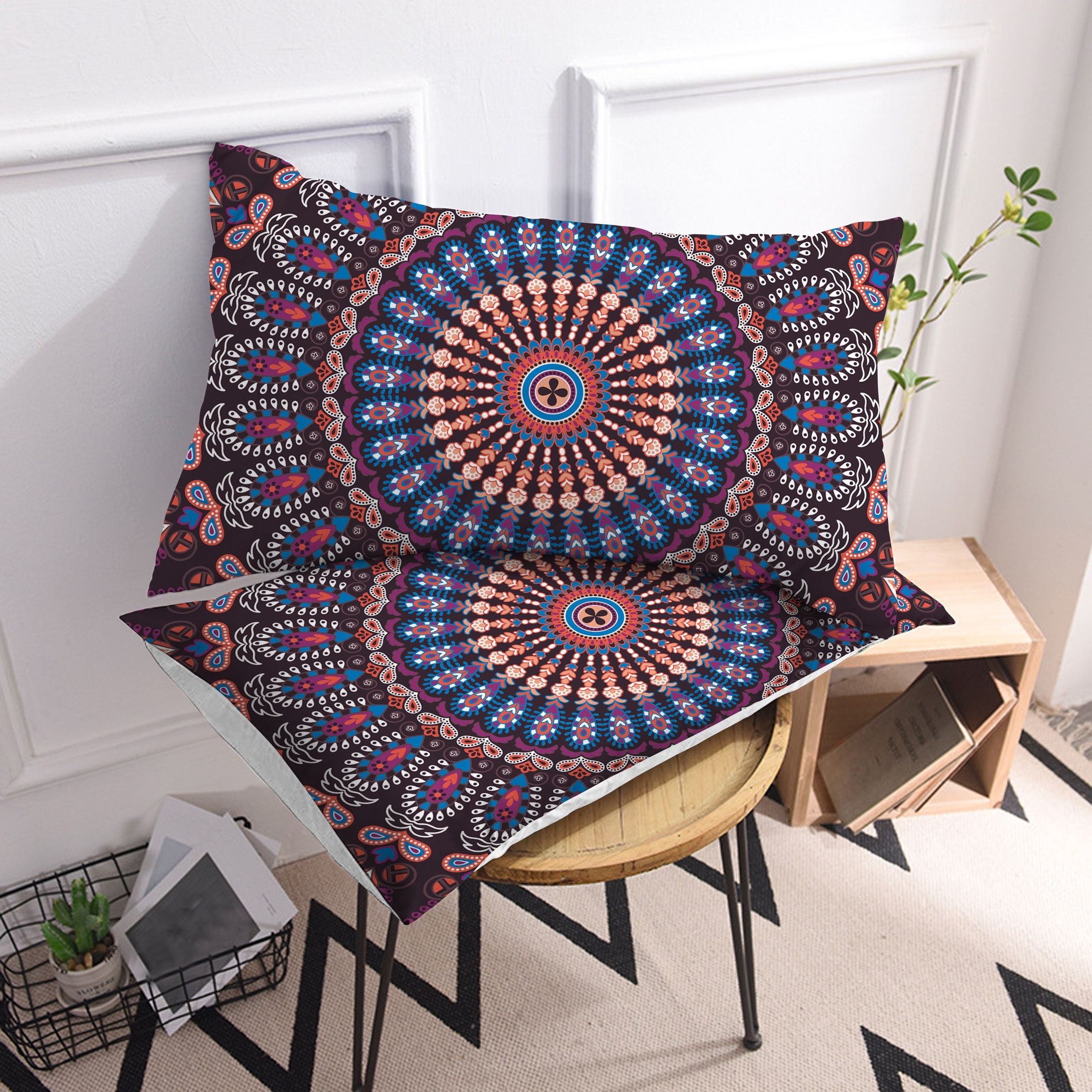 2pcs ethnic style mandala printed brushed pillowcase no pillow core soft and breathable pillow covers suitable for bedroom sofa home decoration details 2