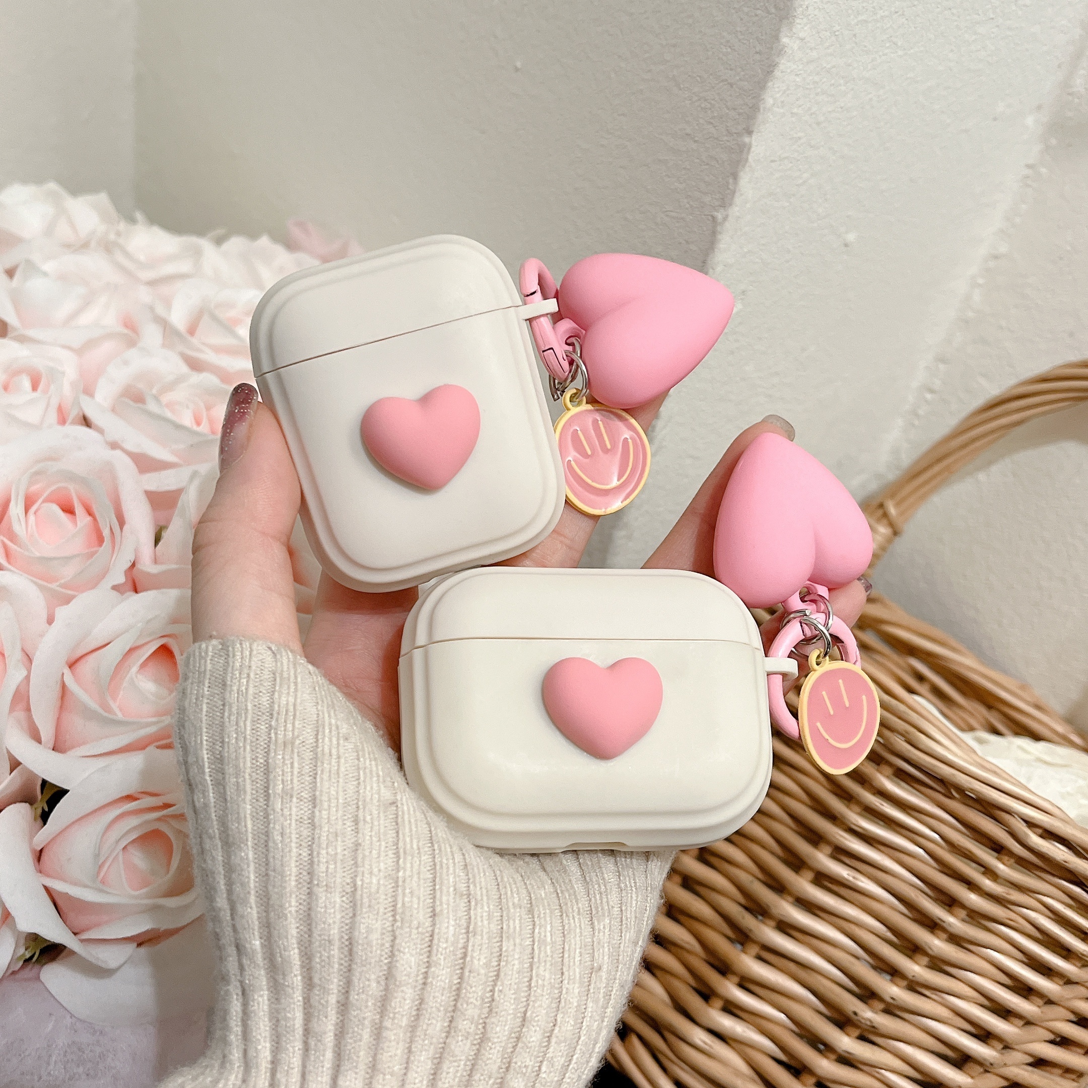 

Adorable Pink Heart-shaped Case For Airpods 1/2/3/pro/pro 2: Tpu Material, Protective, Durable, And Stylish