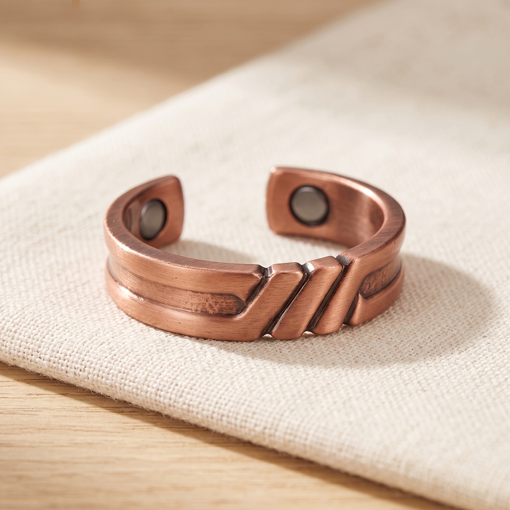 Copper Open Ring with Vintage Geometric Design