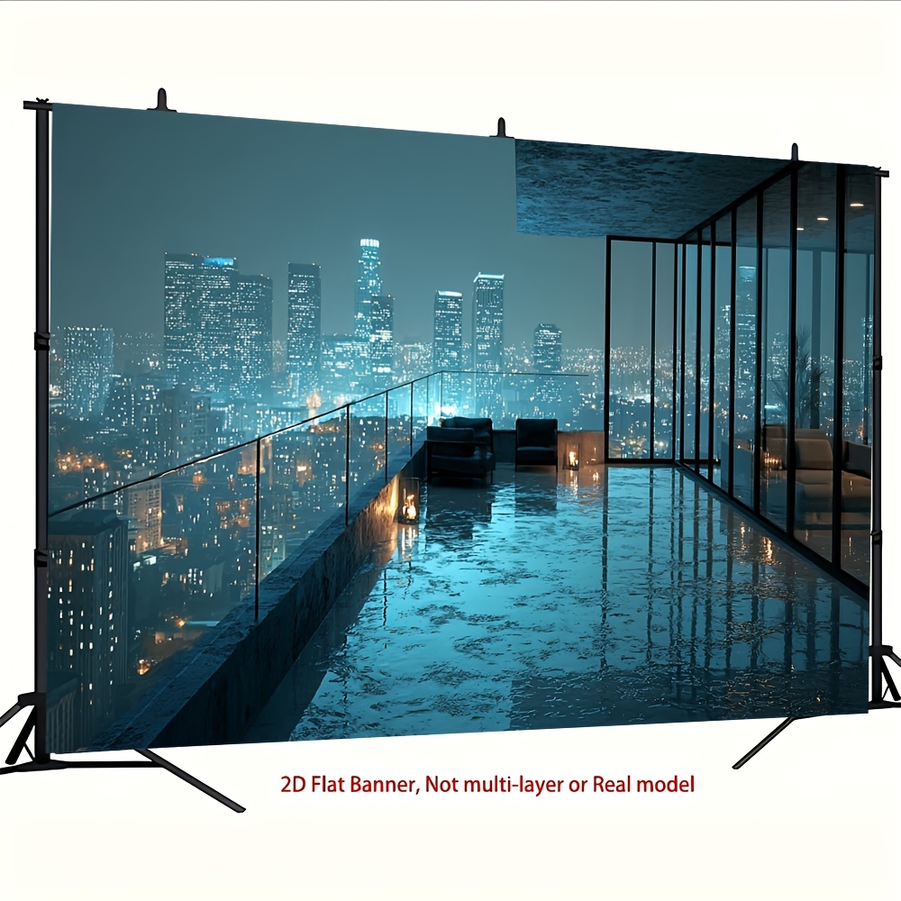 Modern Urban Cityscape Balcony Photo Backdrop