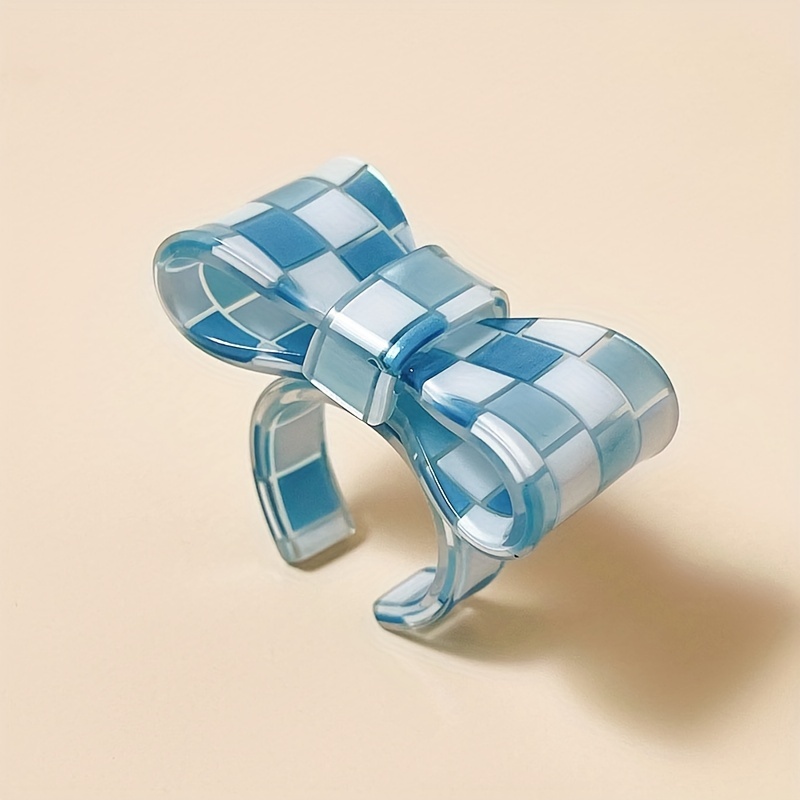 Resin Bowknot Rings Checkered Block Statement Rings for Women