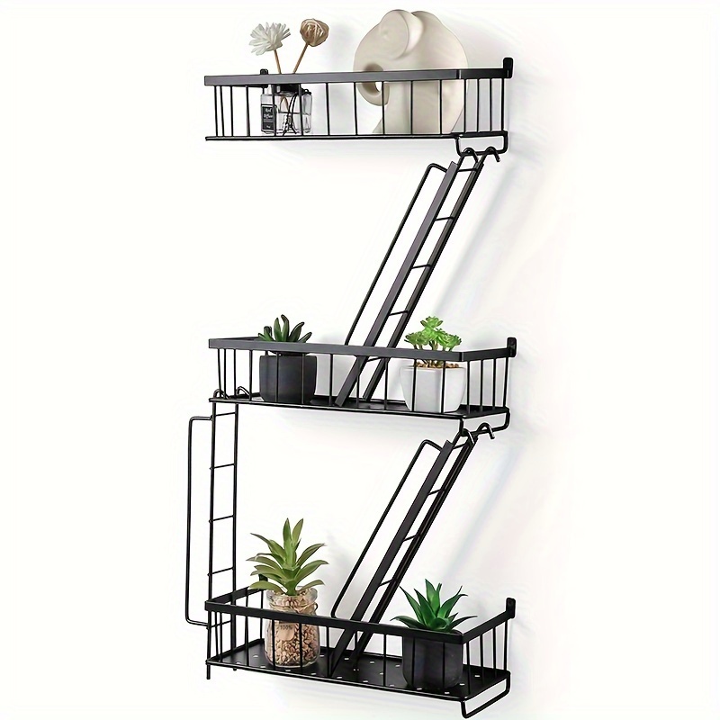 

Wall-mounted Ladder Shelf, Industrial Cast Iron Floating Shelves For Bathroom, Room Storage , Hanging Metal Organizer - 3-tier , Christmas Decorations