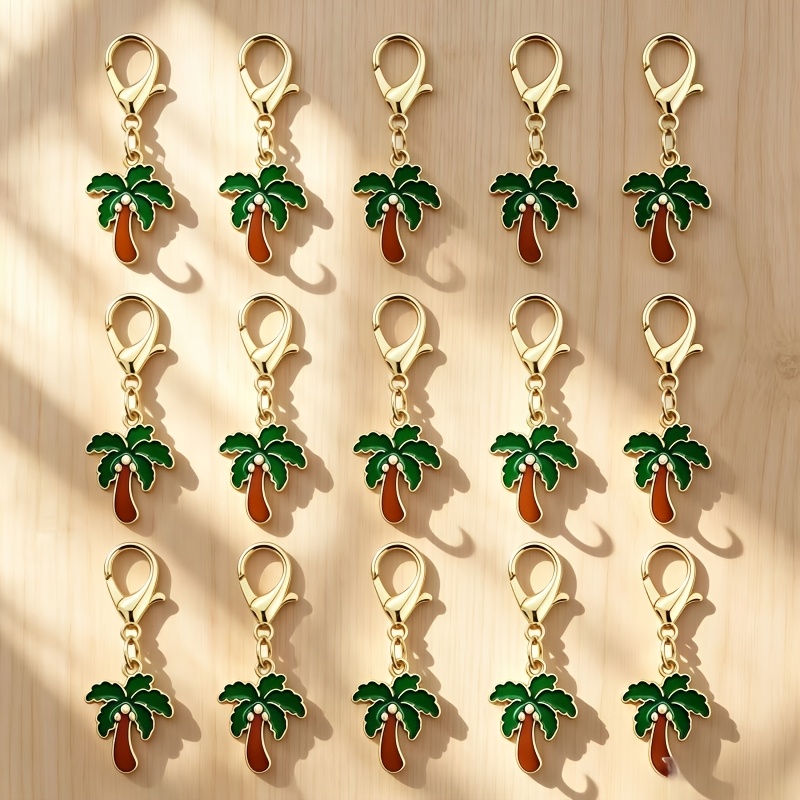 TEMU 15 Green Coconut Tree Keychains With Lobster Clasps, Plant Pendant Key Rings For Bag/zipper/shoe Decoration, Birthday, Christmas, Valentine's