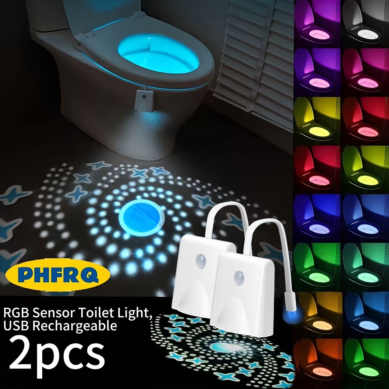 Image of Phfrq Toilet Night Light, 2pcs, With Starry Sky Projection And Motion Sensor, Usb Rechargeable Rgb Color-changing Led Toilet Night Light, Ambient Decor Accessory, A For Holiday Gifting