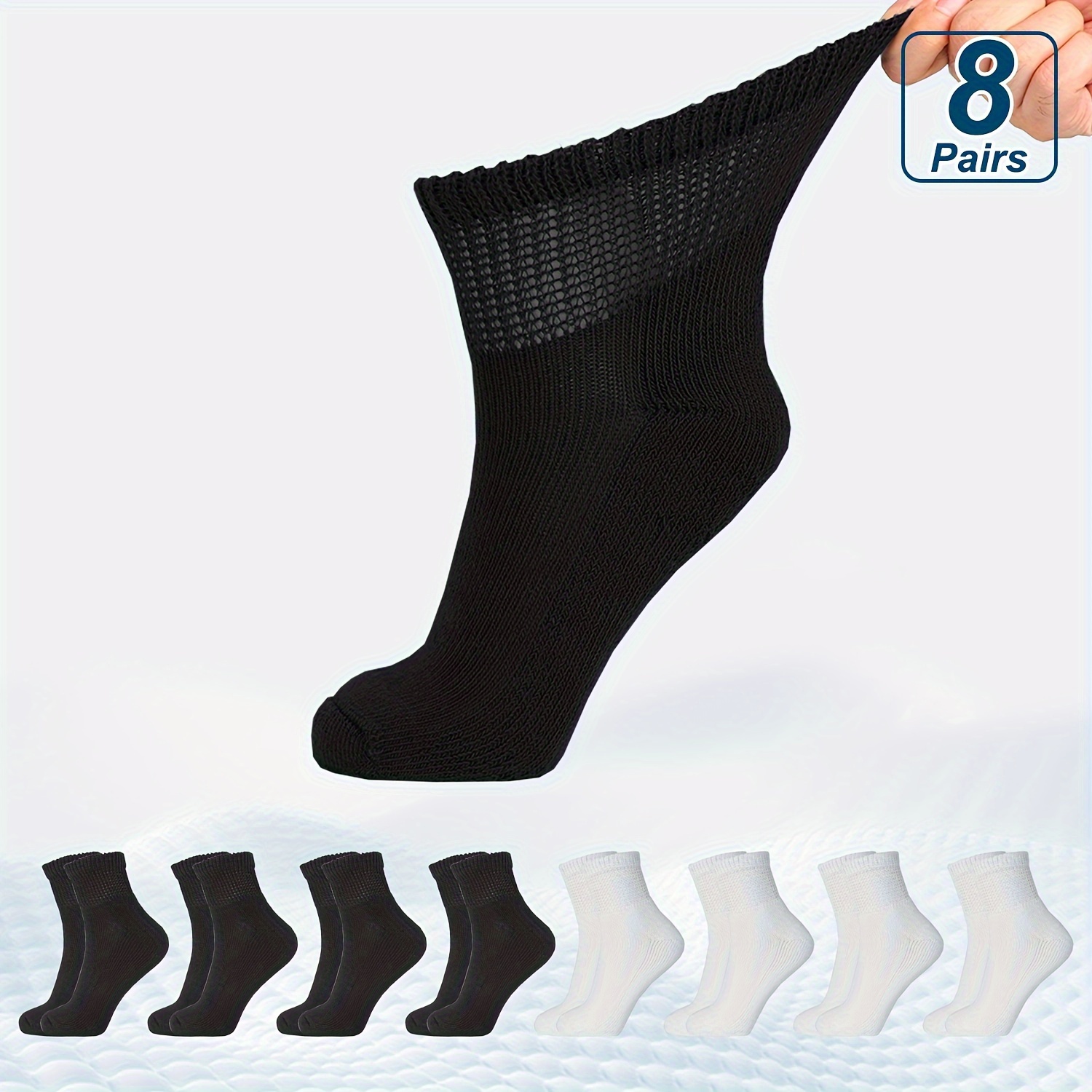 

8pairs Plus Size Solid Color Breathable & Comfort Diabetic Ankle Socks Non Binding Wide Socks Men's Stocking & Hosiery