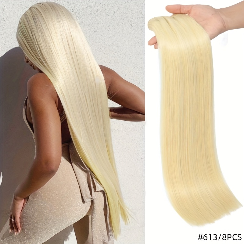 Image of 22-30inch Straight #613 Honey Blonde Clip-in Human Hair Extensions Suitable For Daily Use & Music Festivals, Clip- Hair For Volume, Instant Blonde Parts, Look For Parties, Concerts