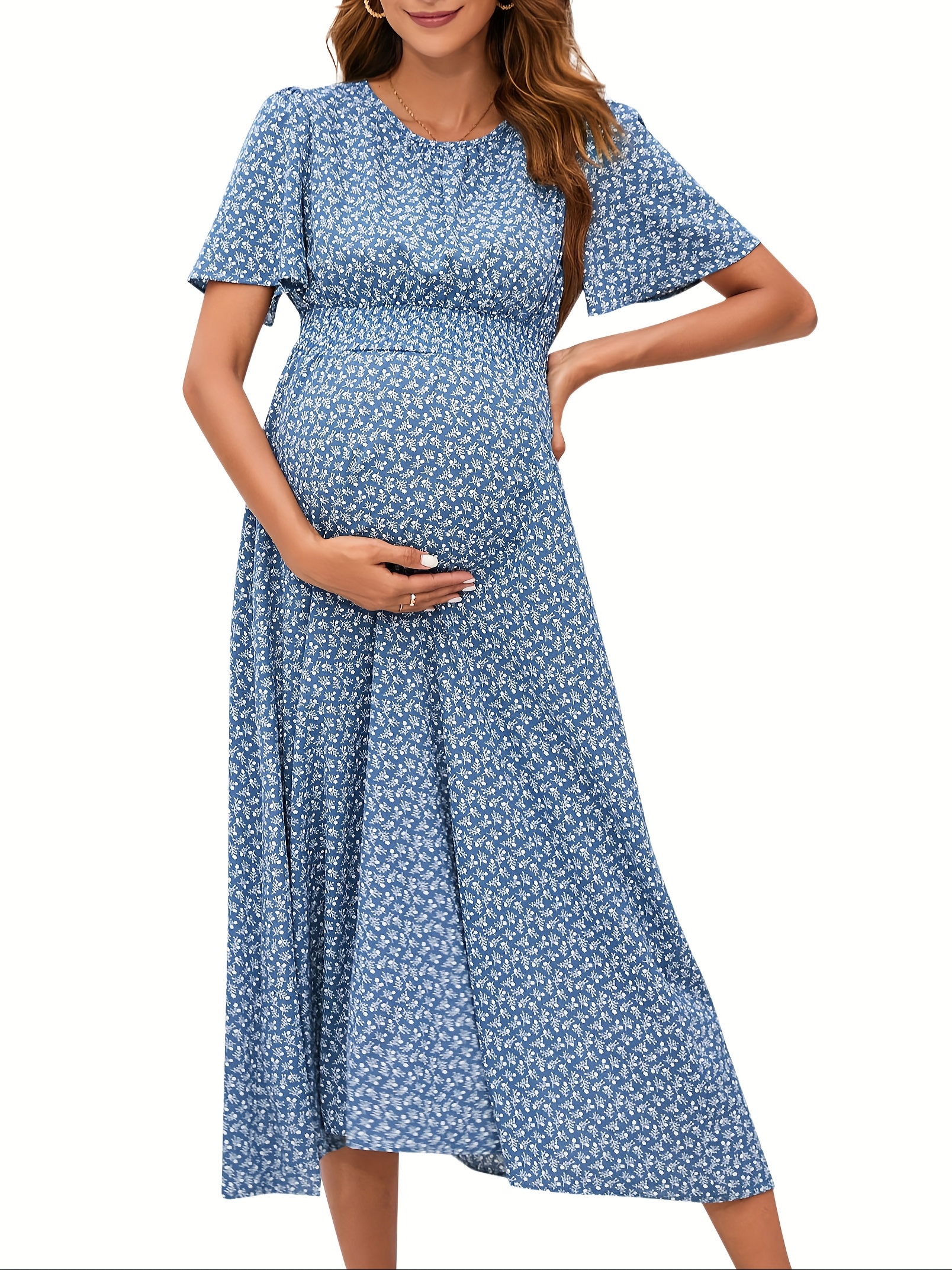 blue boho maternity dress Birgit Maternity Silk Unique Boho Dresses – ZeBu Be You main image 0