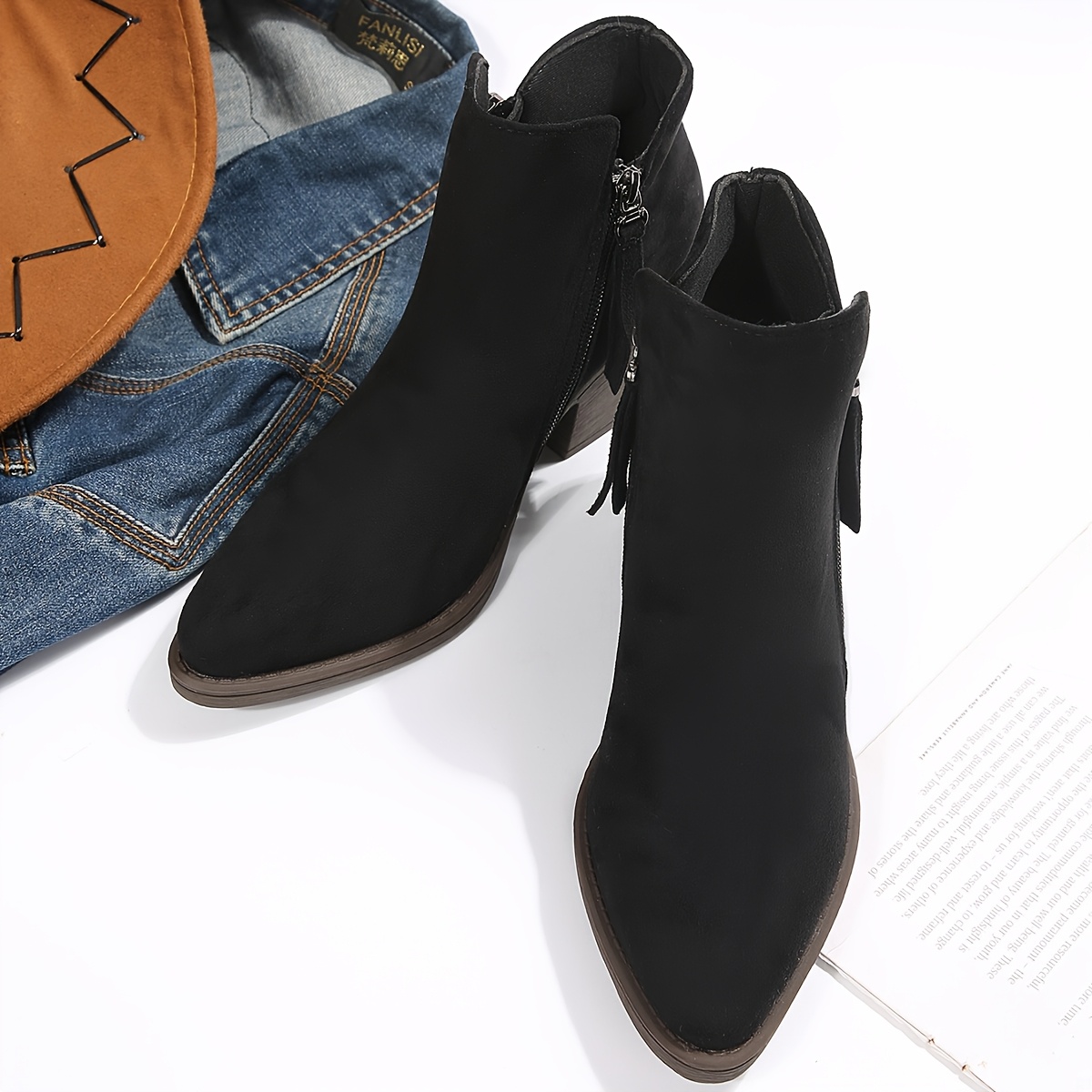 TEMU Women'-zip Plush Pointed-toe High Heel Boots, Women Shoes