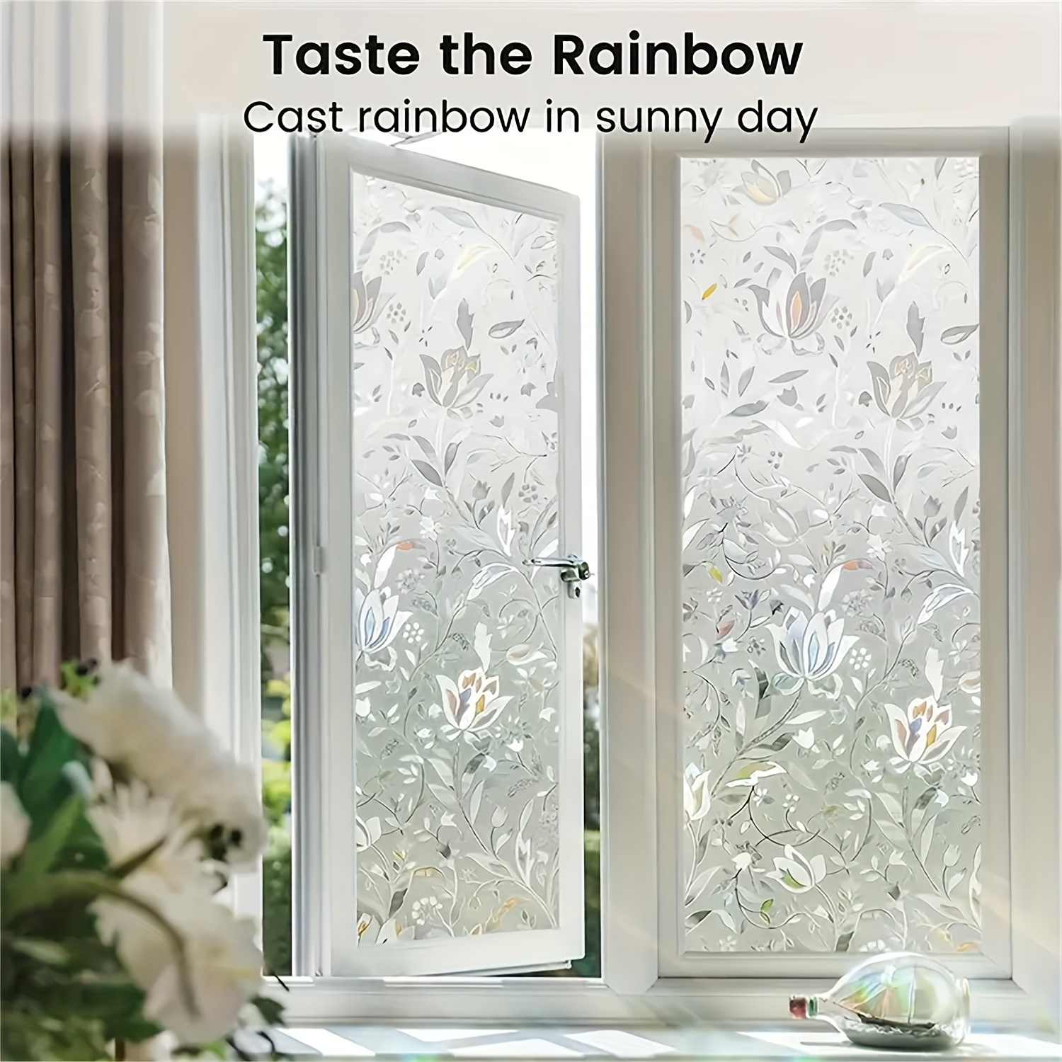 

1 Roll Flower Pattern Window Film, Static Clings Glass Film, Window Privacy Film, Static Window Sticker For Home Decor