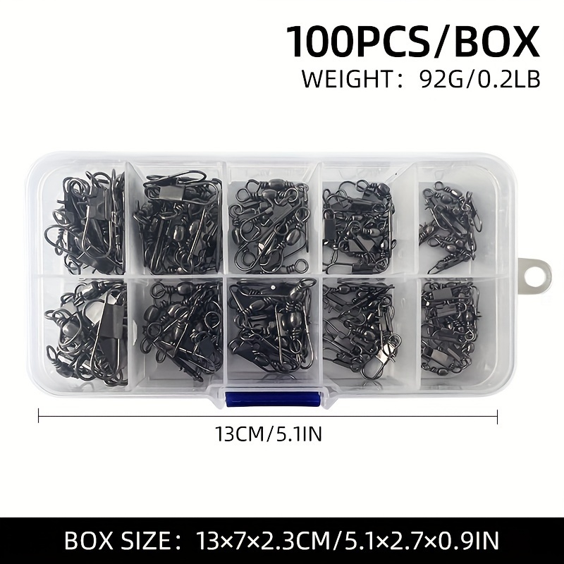 100pcs/box Barrel Snap Swivel Fishing Accessories With Ball Bearing Swivels Snaps Connector For Quick Connect Fishing Lures