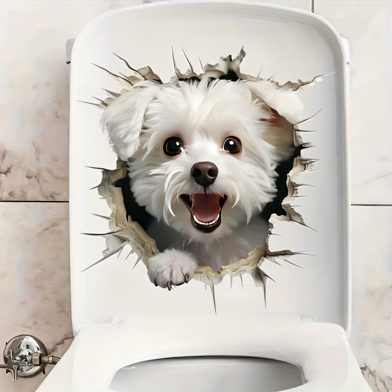 

1pc Animal Print Dog Wall Toilet Lid Decal - Self-adhesive Ceramic Surface Sticker For Bathroom Decor - Semi- , Square Single Use Applique For Tank & Seat