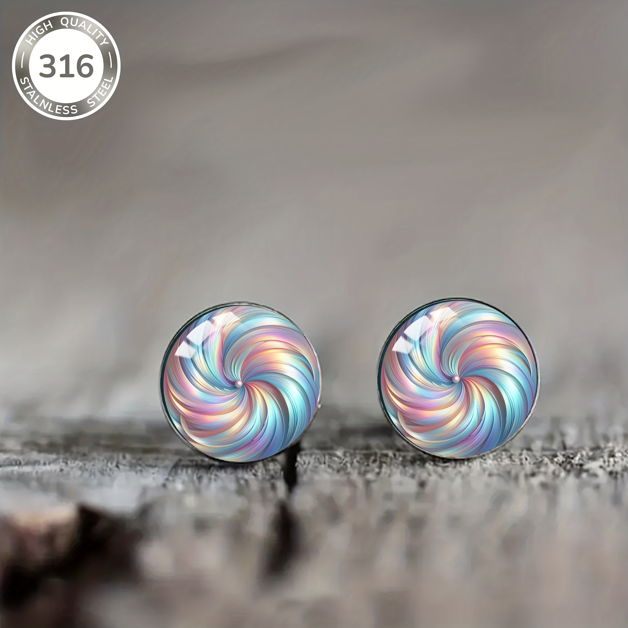 1 Pair Of Colorful Swirl Pattern Steel Stud Earrings, Elegant And Jewelry For Men And Women, Daily Festival