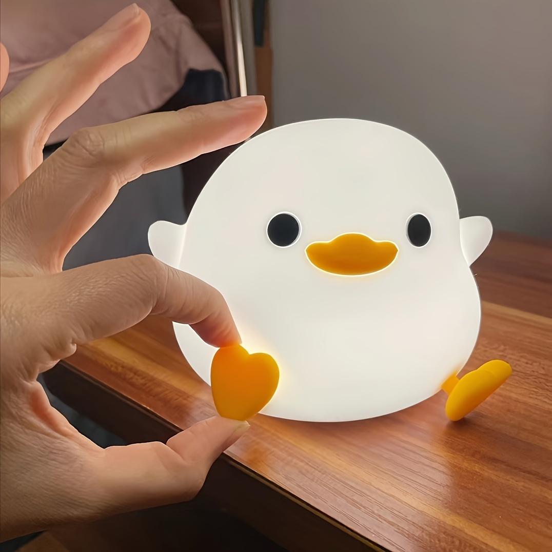 

Charming Doudou Duck Led Night Light - Usb Rechargeable, Touch Control, Adjustable Brightness, Color-changing Silicone Table Lamp For Bedroom