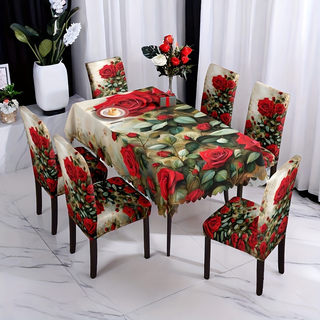 

's Day Tablecloth And 7pcs Set, 1 And Oil- Tablecloth + 6 Removable And Covers, Suitable For Christmas Decoration, To , Reusable, , - And -