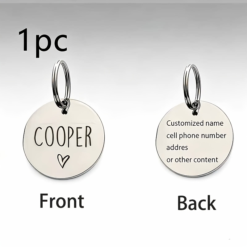 TEMU Personalized Custom Pet Tags, Featuring Double-sided Customization For Pet Information. Customizable With Your Pet's Name And Identification