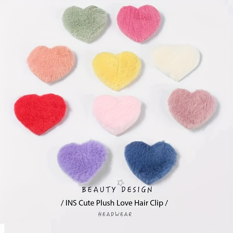 

Heart Hair Clip - Cute Plush Love Shape Solid Color Hair Accessory, , Single Piece For Autumn Winter