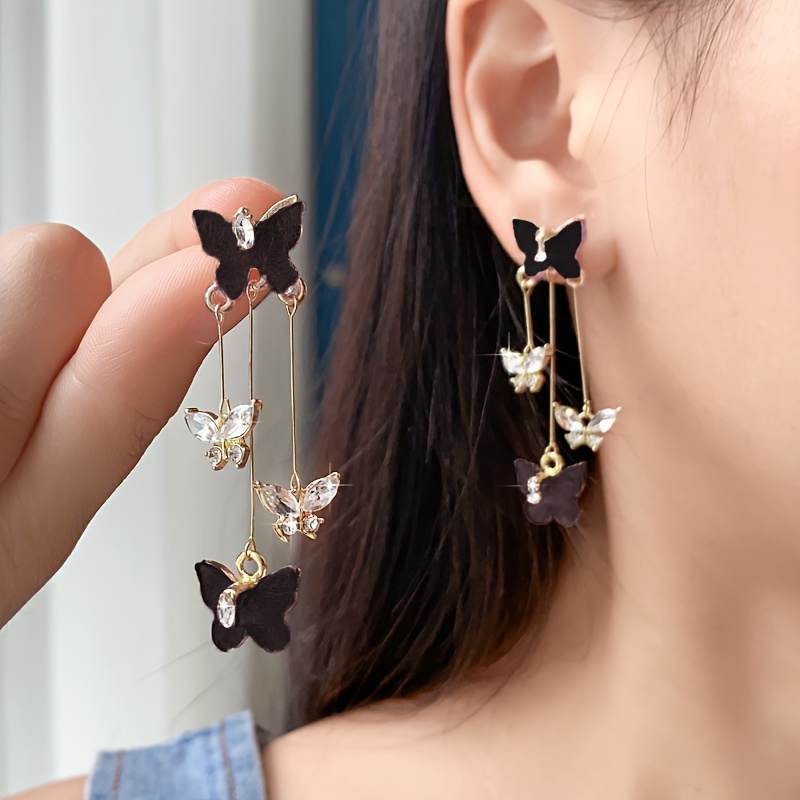 Image of 1 Pair Tassel Earrings Women' Luxury High-end Sense Sparkling Rhinestone Long Drop Earrings Vintage Elegant Jewelry For Women Dating
