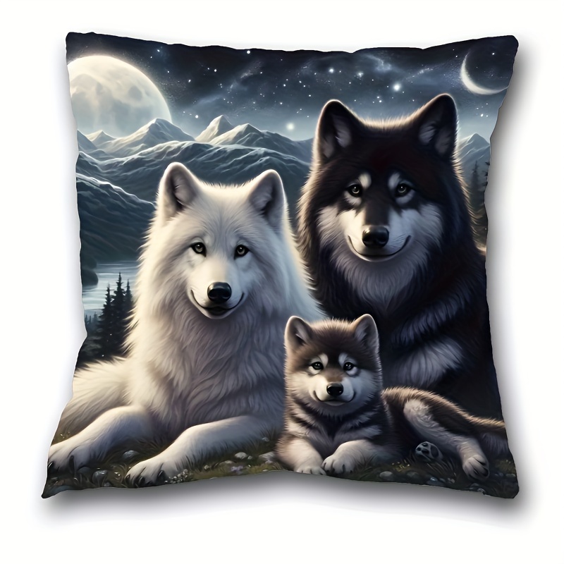 

1pc, Wolf Pillowcase (17.7"x17.7"), Polyester, , Zippered, Knitted, , , , Bedroom Decor, Architectural Collectible Accessories ( Not Included)