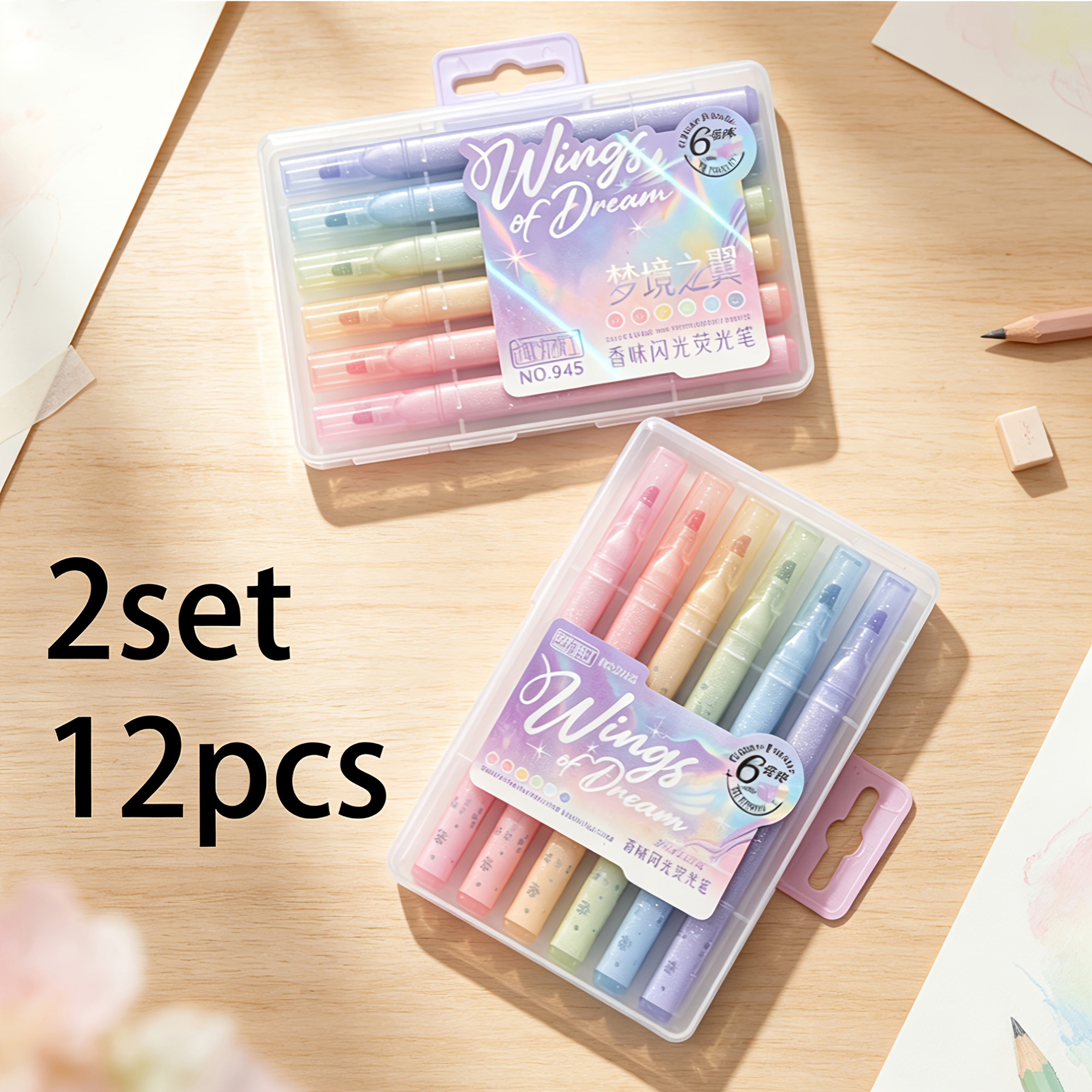 TEMU 12pcs/6pcs Scented Glitter Neon Pens, Fine Shimmer Pearlescent, Fragrant, High Aesthetic Quick-dry, Suitable For Highlighting And Annotating,