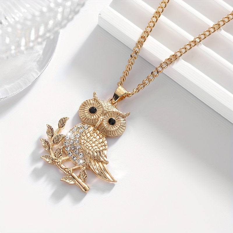 TEMU 1 Piece Of Fashionable European And Cute Owl-shaped Necklace Pendant, With Transparent Rhinestones, Suitable For Women' Wear
