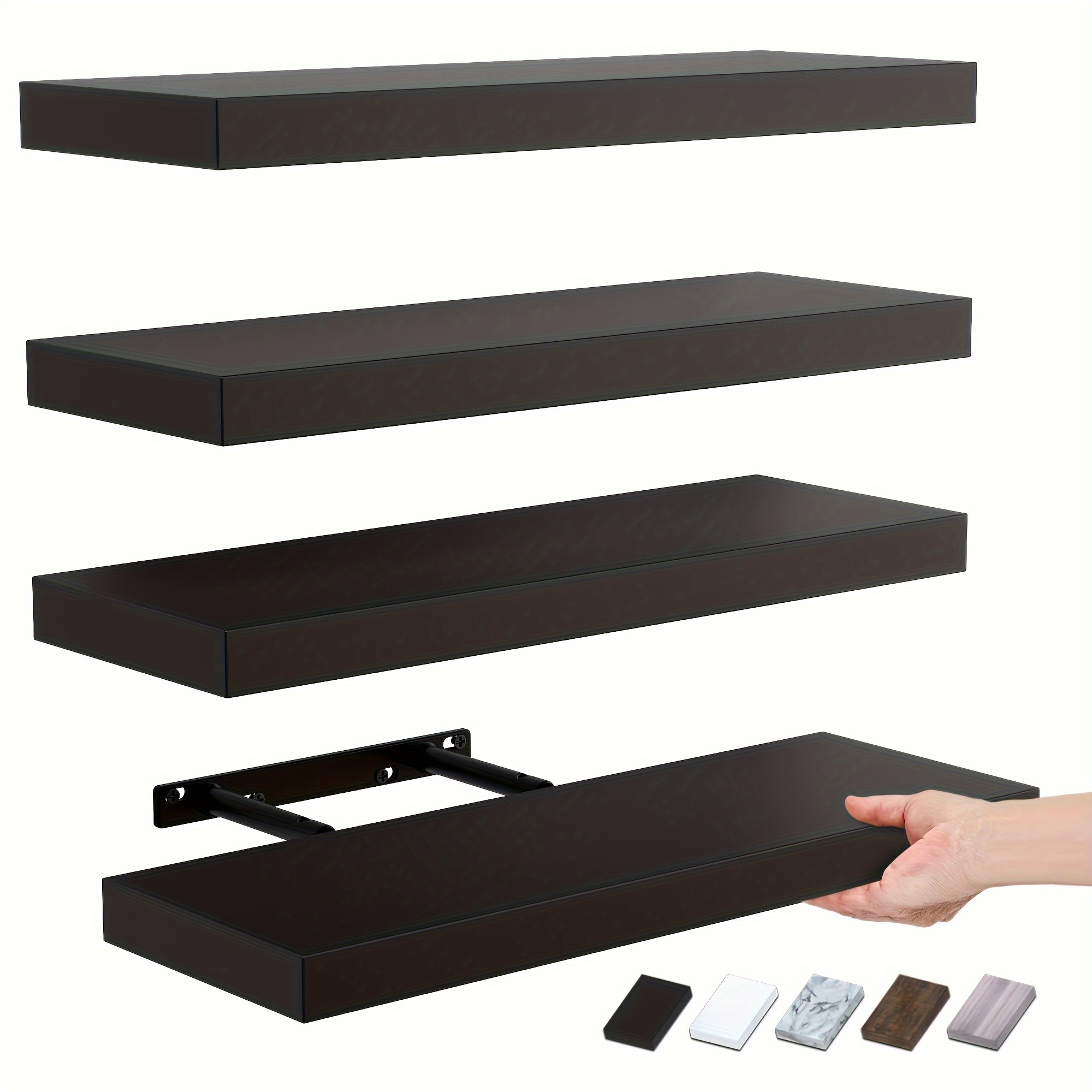 TEMU 4pcs Black Floating Shelves For Wall Decor, Wall Mounted Shelves For Bedroom, Living Room, Kitchen, Bathroom Shelves Over The Toilet, Modern Wall Storage Shelves For Room Decor Organizers - Black