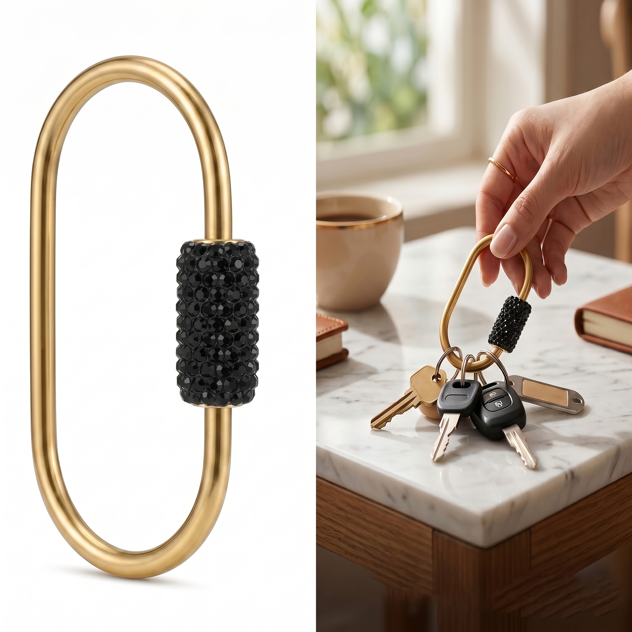 TEMU Brass Keychain With Sparkling -encrusted Decoration, Suitable For Handbags And Schoolbags, Screw-lock Type Key Ring