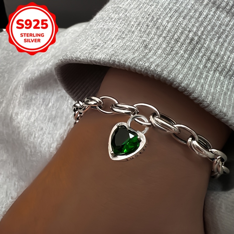 

Bracelet Élégant en Argent Sterling 925 avec Verte en de Cœur - Style Vintage, pour Tenue Décontractée & Cadeau