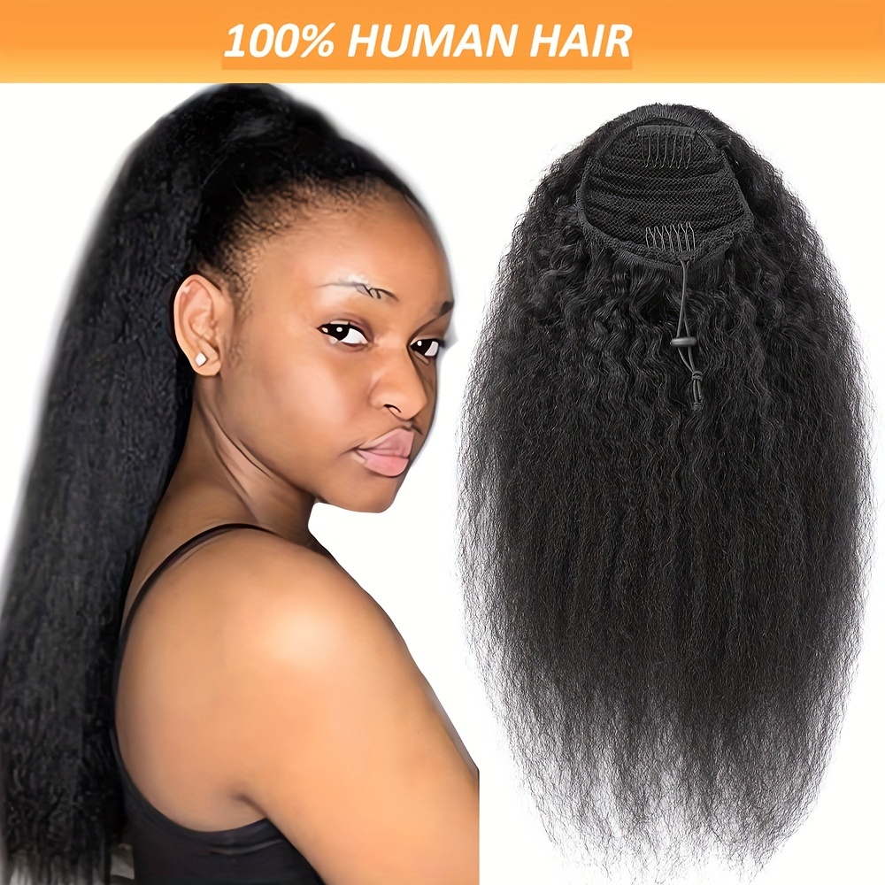 human hair straight drawstring ponytail