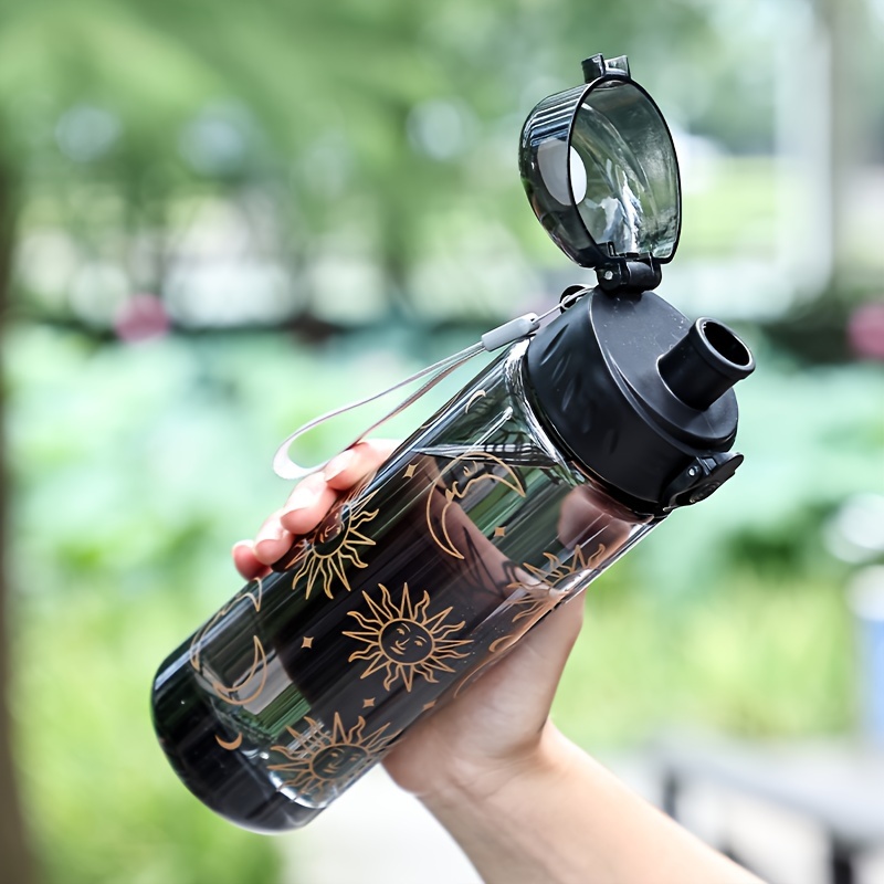 

Portable Large Capacity Plastic Water Bottles With Sun And Flowers Design, Leakproof Bpa-free Tumblers For Camping, Easy-to-carry, Gift-friendly Cups