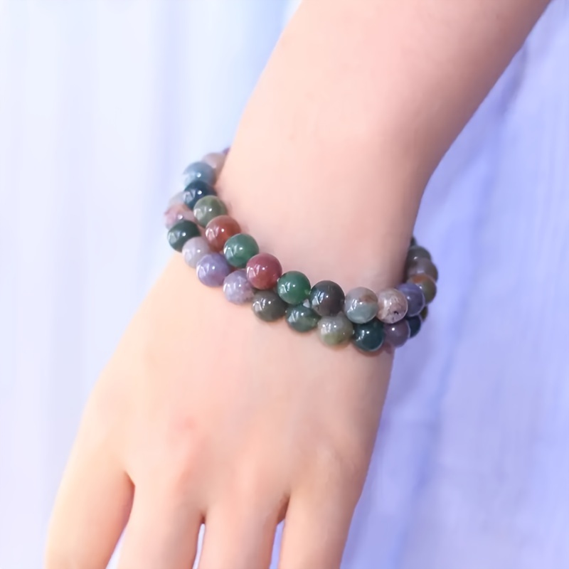 Indian Agate Beaded Bracelet, Unisex Boho-Chic Fashion