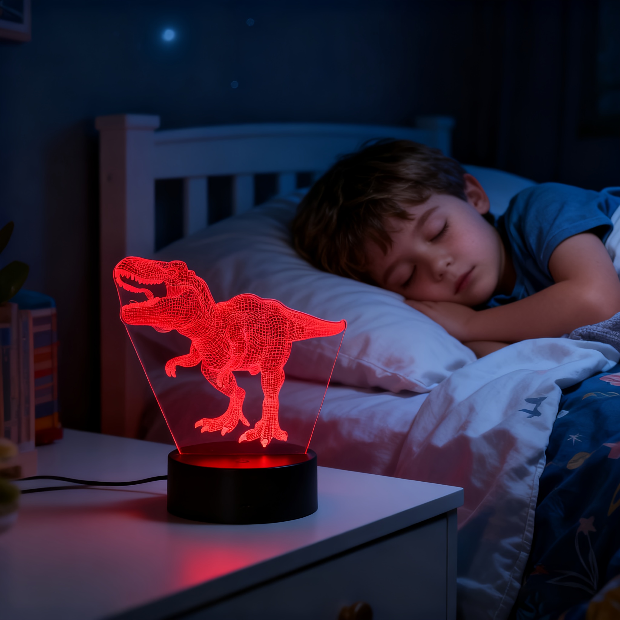 恐龙玩具，3d霸王龙夜灯带遥控与智能触控+16色变换可调光恐龙3d灯，男孩儿童礼物，理想生日与节日礼物，卧室台灯，氛围灯，桌面配件 商品详情 4