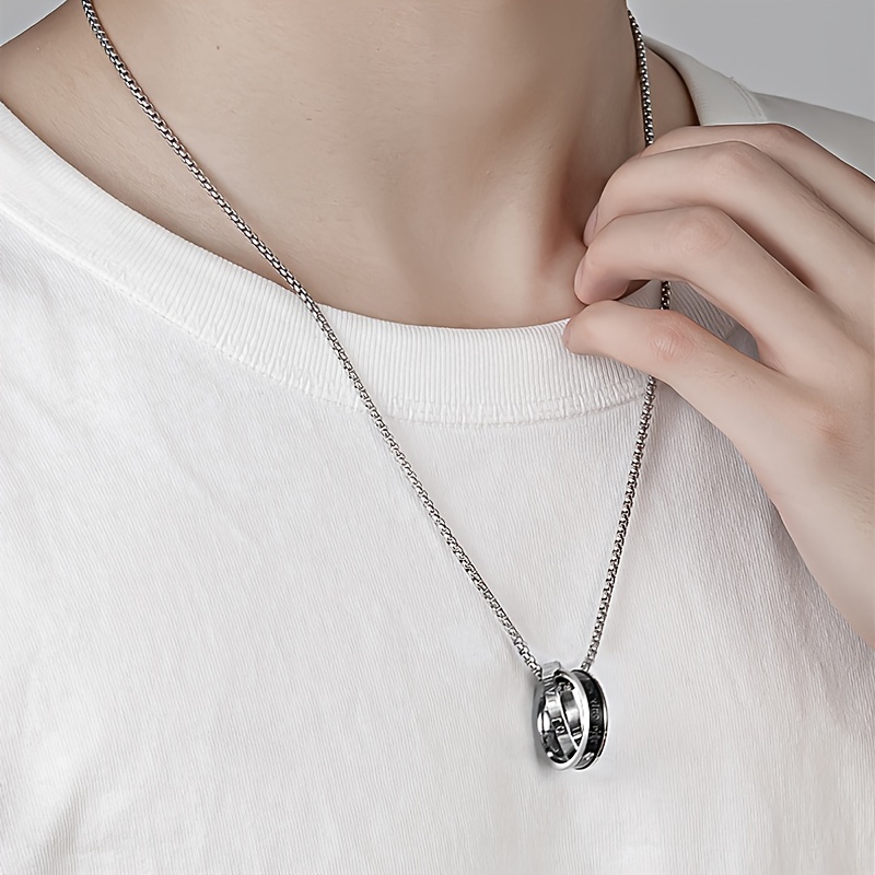 double ring ring pendant necklace men's necklace street hip double ring ring pendant necklace men's necklace street hip