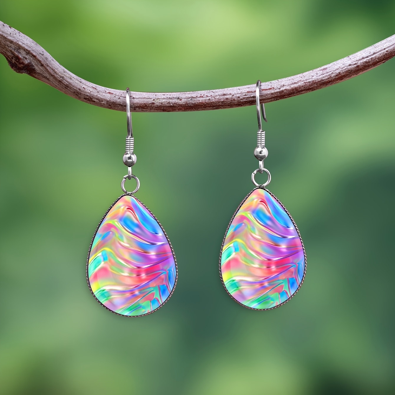 TEMU 1 Par de Aretes con de Ondas Láser y Cristal , Gancho de Acero Inoxidable 316 con Forma de de Agua, Estilo Elegante y Fácil, Aretes de Joyería