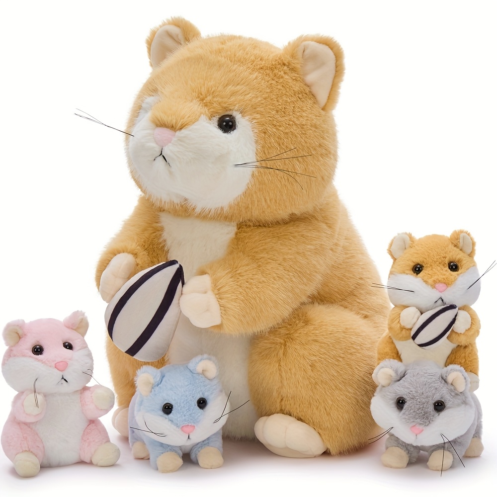 Image of Morismos Big Hamster Teddy With Baby Inside, Lifelike Brown Hamster Stuffed Animal Plush Cuddly, Kawaii Presents For Kids Girls Boys Birthday Party Decorations (32cm)