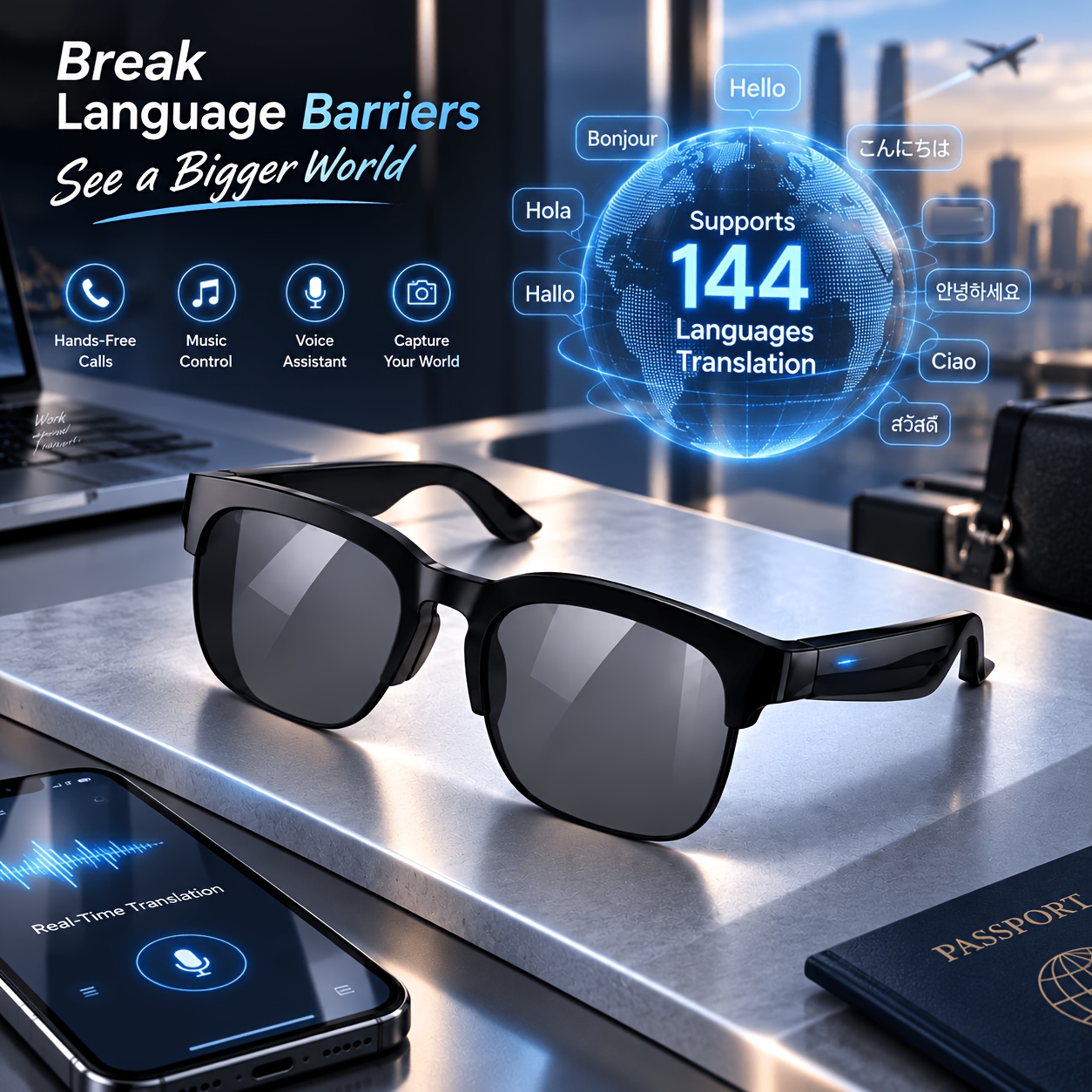 TEMU 2026 New Smart Glasses For Men And Women, Wireless Calling, Open-ear Audio, , Hifi Sound, Music Control, Long , Tinted Lenses, Compatible With