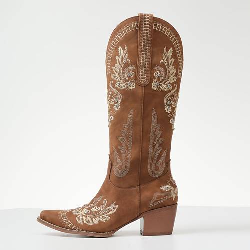 vintage womens western cowgirl knee high boots point toe chunky heeled retro embroidered long cowboy boots for woman fashion shoes