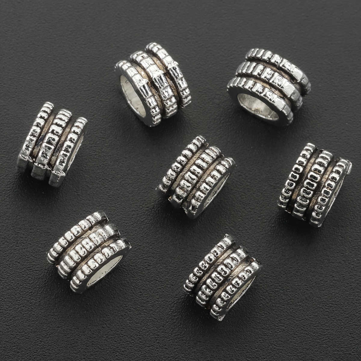 E-shop 50 Stück Perlen & Perlensortiment: 3-lagige Radperlen, Vintage-Optik Gewinde-Lochperlen mit großem Loch, Fassperlen, Legierung 4mm runde