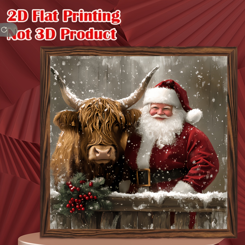TEMU 2d Flat 1pc Highland Cow Santa Claus Wall Decor - Country Farmhouse Style Christmas Ornament With Scottish Cow Pattern, Suitable For Room,