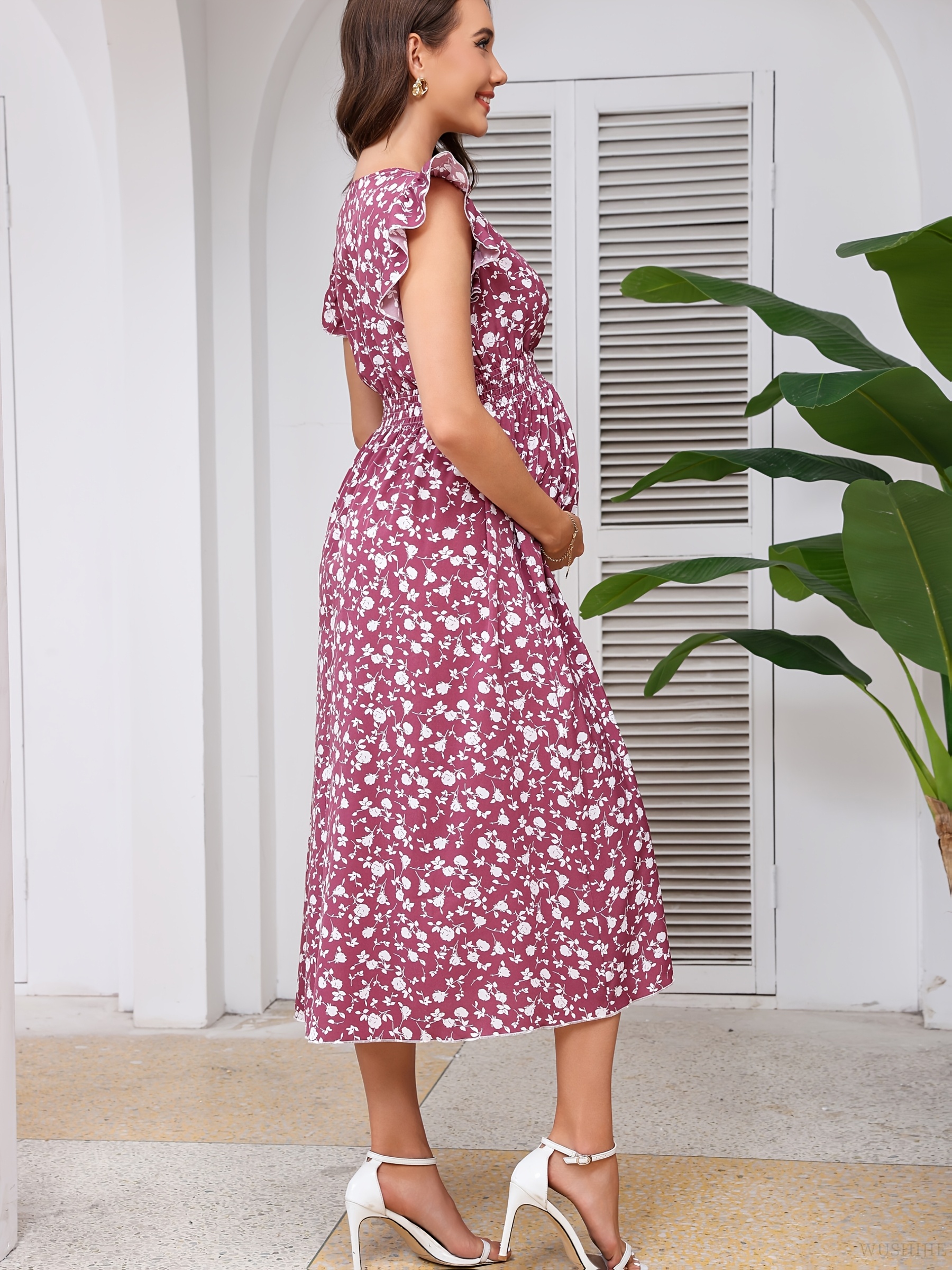 summer v neck floral dress maternity wear floral print waist - Temu