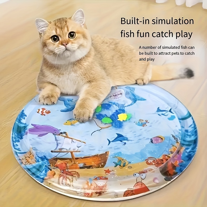 interactive cat play mat with floating fish stain resistant pvc kick toys for indoor fun details 1